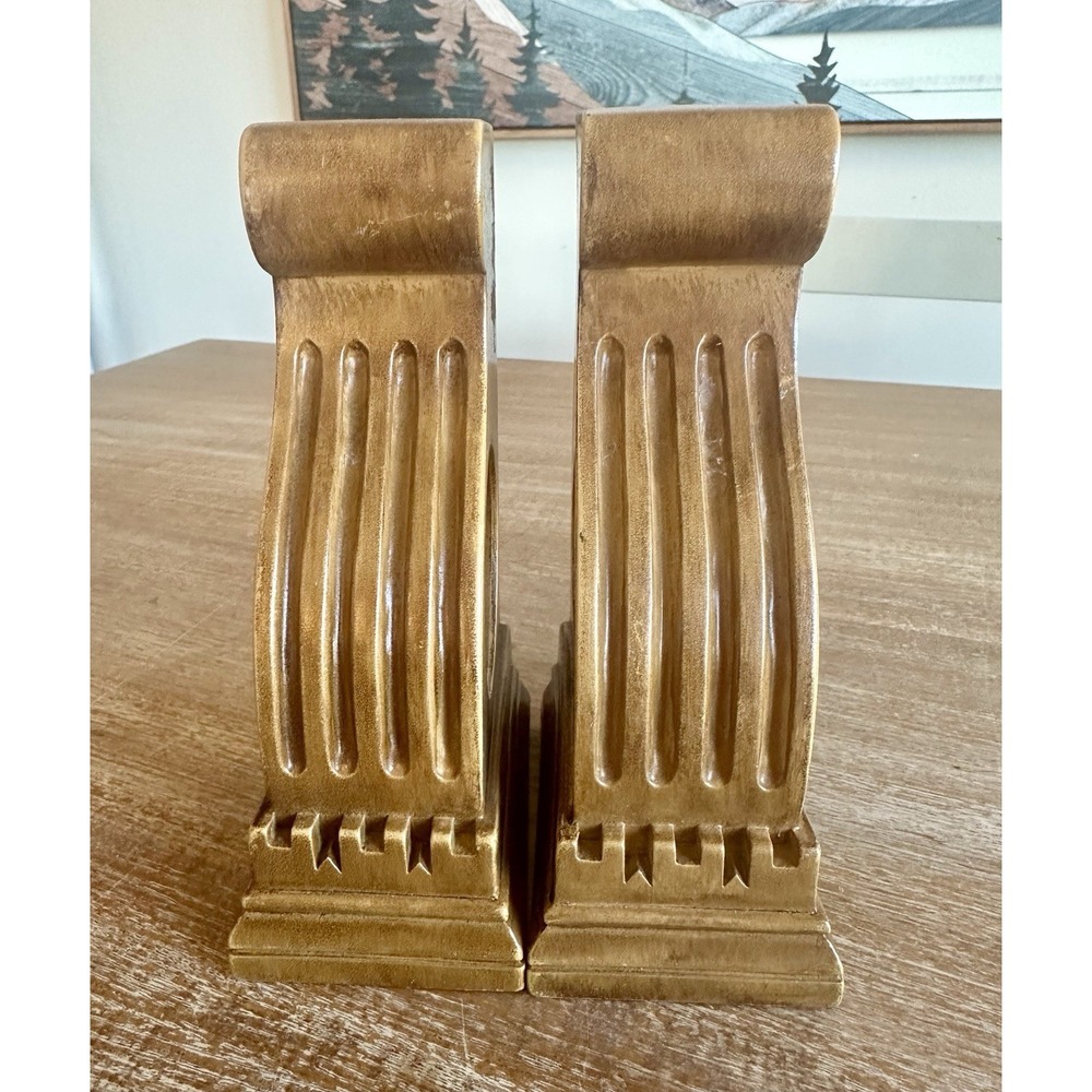 Vintage Set of 2‎ Ornate Resin Curtain Rod Holders Brushed In Natural Oak RARE